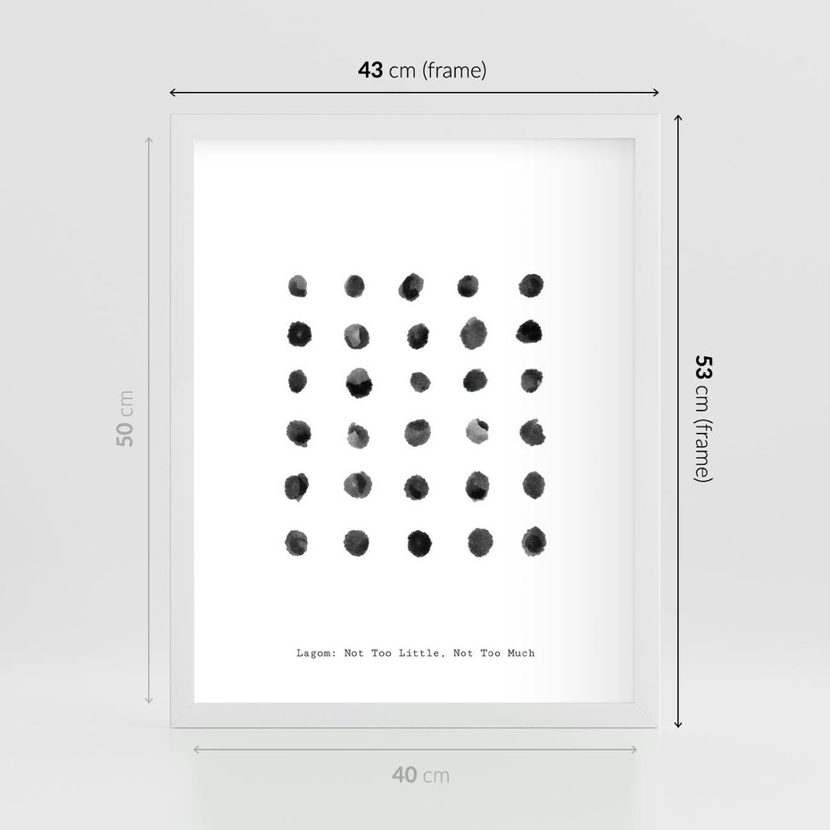 Plakat w ramie 40x50 - Boho Sztuka Wolości - minimalistyczny plakat, czarne kropki na białymtle - rama biała