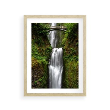 Plakat w ramie 50x70 - Siła i Urok Natury - wodospad, las - rama drewno
