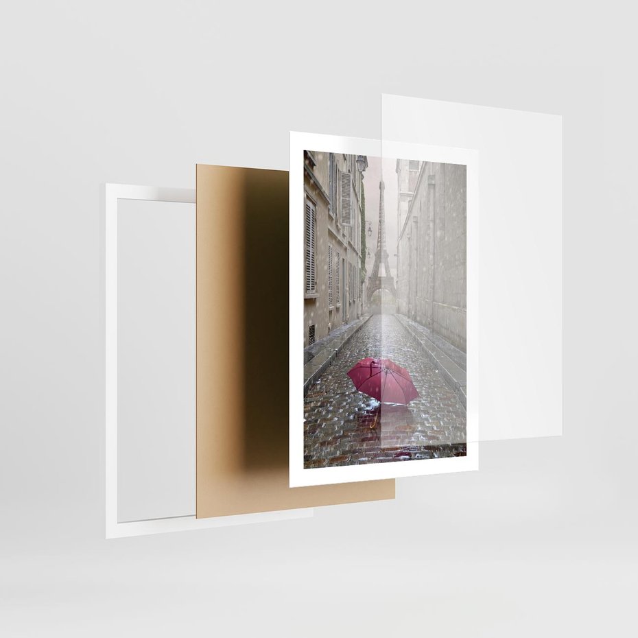 Plakat w ramie 50x70 - Francuska elegancja pod parasolem - Francja, parasol - rama biała