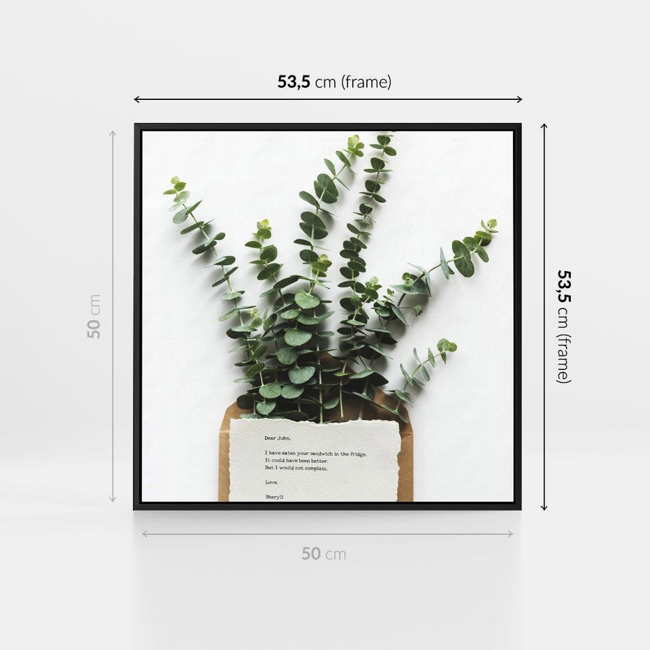 Obraz w ramie 50x50 - Eukaliptusowa harmonia - eukaliptus, liście - rama czarna