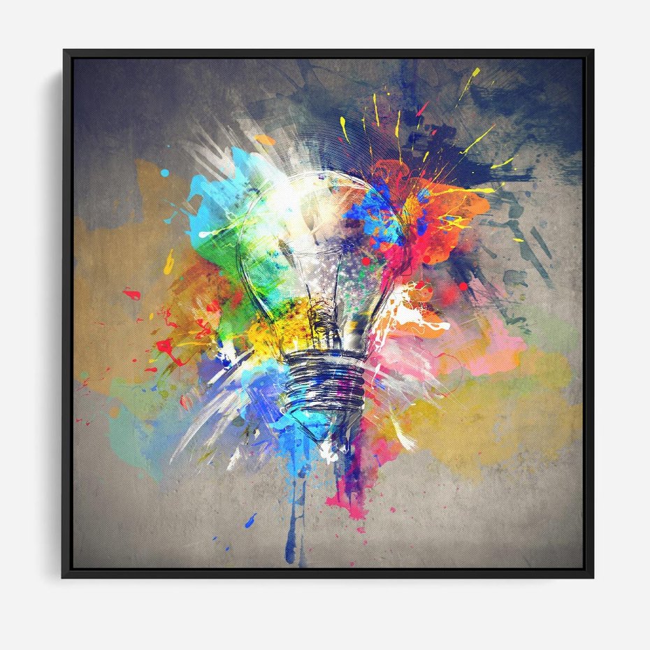 Obraz w ramie 50x50 - Kolory Kreatywnej Koncepcji - abstrakcyjna grafika, szkic żarówki - rama czarna