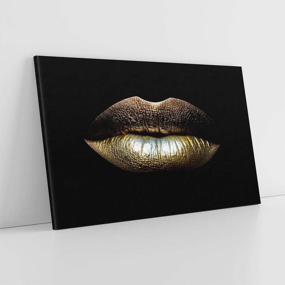 Obraz na płótnie 70x50 - Złote usta pełne tajemnic - usta, złoto