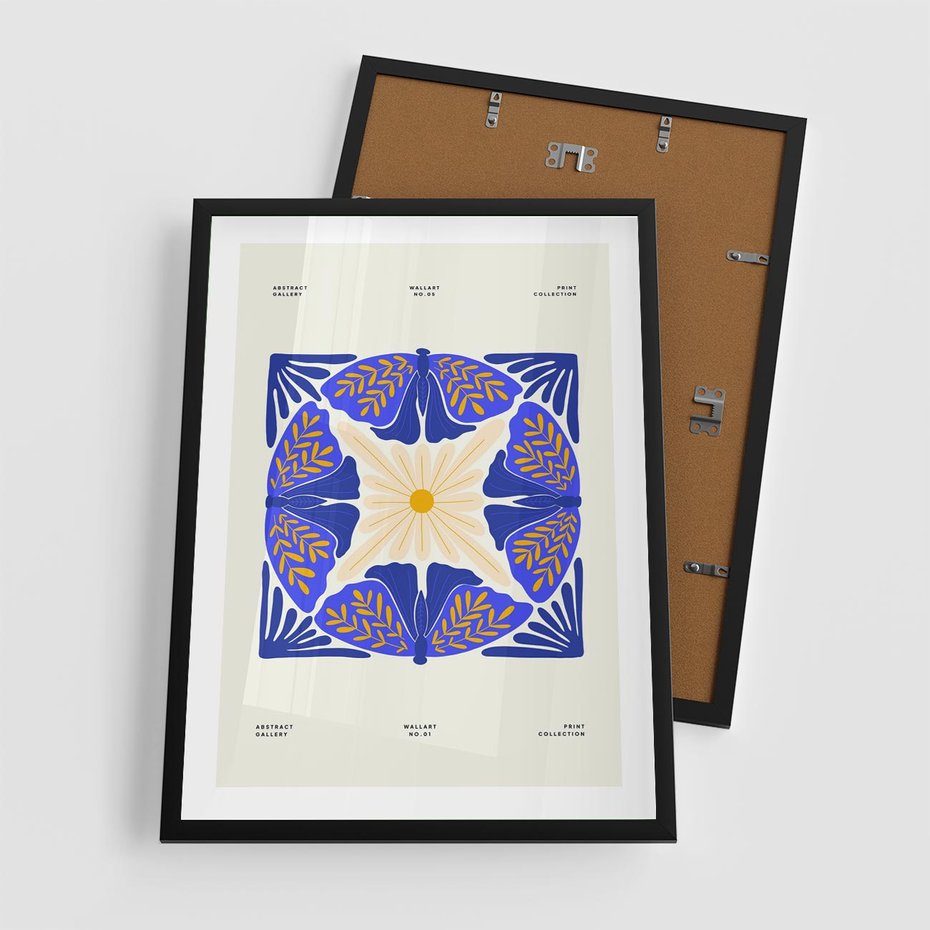 Plakat w ramie 50x70 - Księga Abstrakcji - abstrakcyjna boho kompozycja, granatowe ćmy - rama czarna