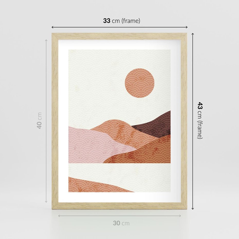 Plakat w ramie 30x40 - Górskie Wzory - nowoczesna sztuka, góry - rama drewno