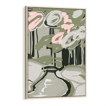 Obraz w ramie 80x120 - Leśny Zakątek - pastelowy krajobraz, nowoczesny plakat - rama drewno