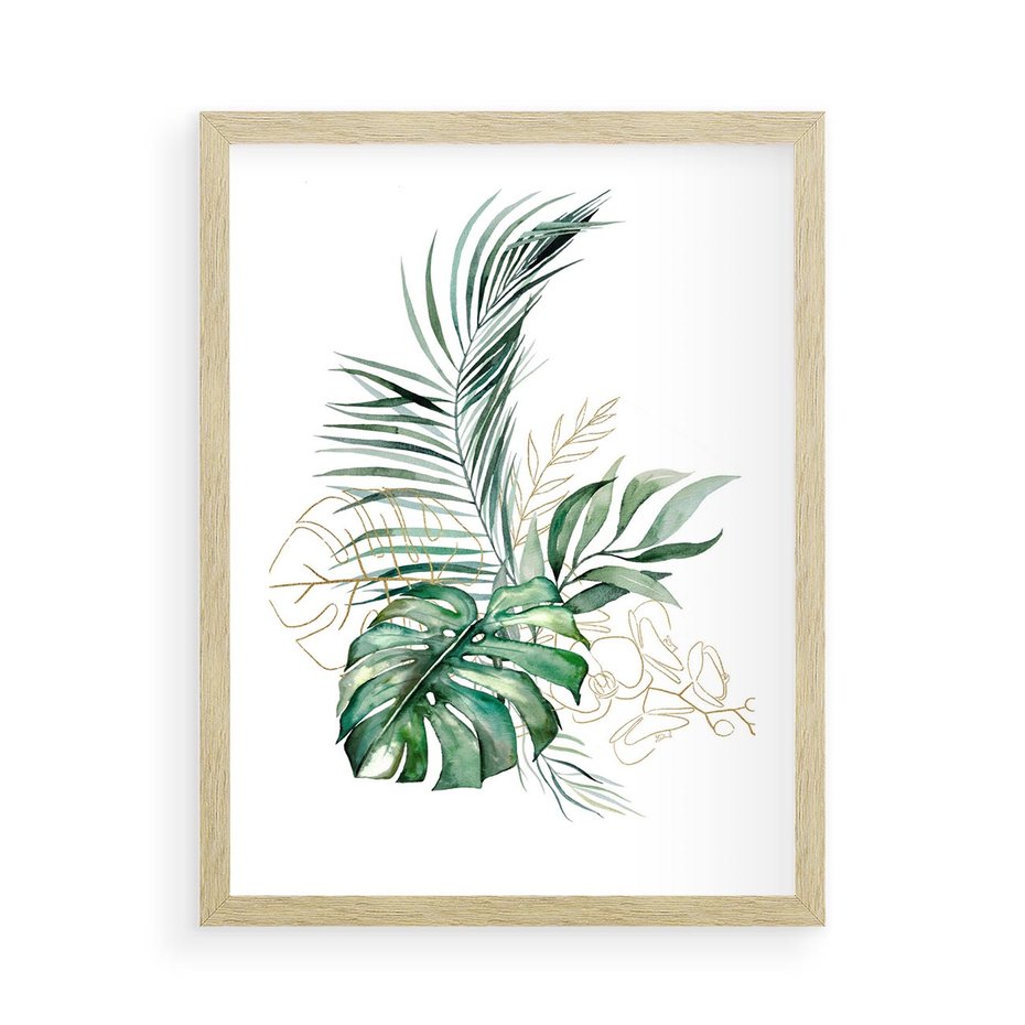 Plakat w ramie 50x70 - Luksus w Detalu - złote, liście - rama drewno