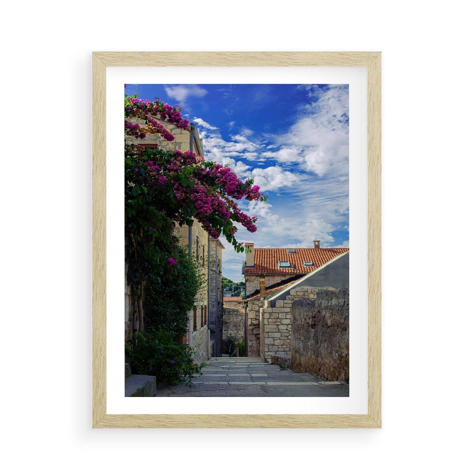 Plakat w ramie 50x70 - Uliczka: perspektywa w mieście - uliczka, perspektywa - rama drewno