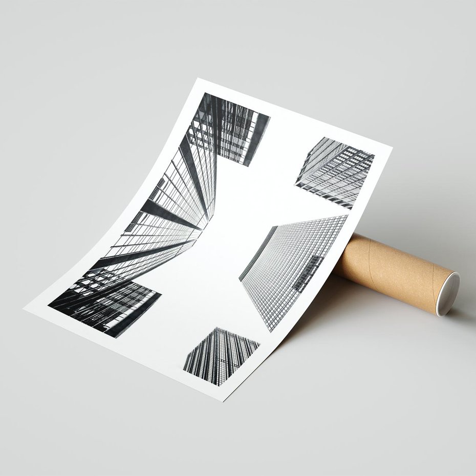 Plakat bez ramy 21x30 - Architektoniczna Symetria - architektura, wysoki wieżowiec