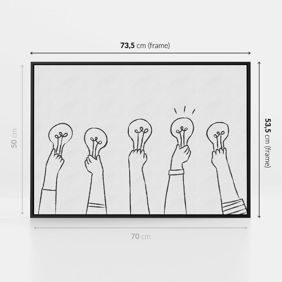 Obraz w ramie 70x50 - Idea w Rękach - szkic, grafika - rama czarna