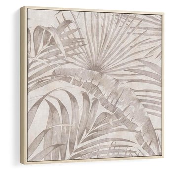 Obraz w ramie 80x80 - Odsłonięte liściowe wspomnienia - monochromatyczne, kolory sepii - rama drewno