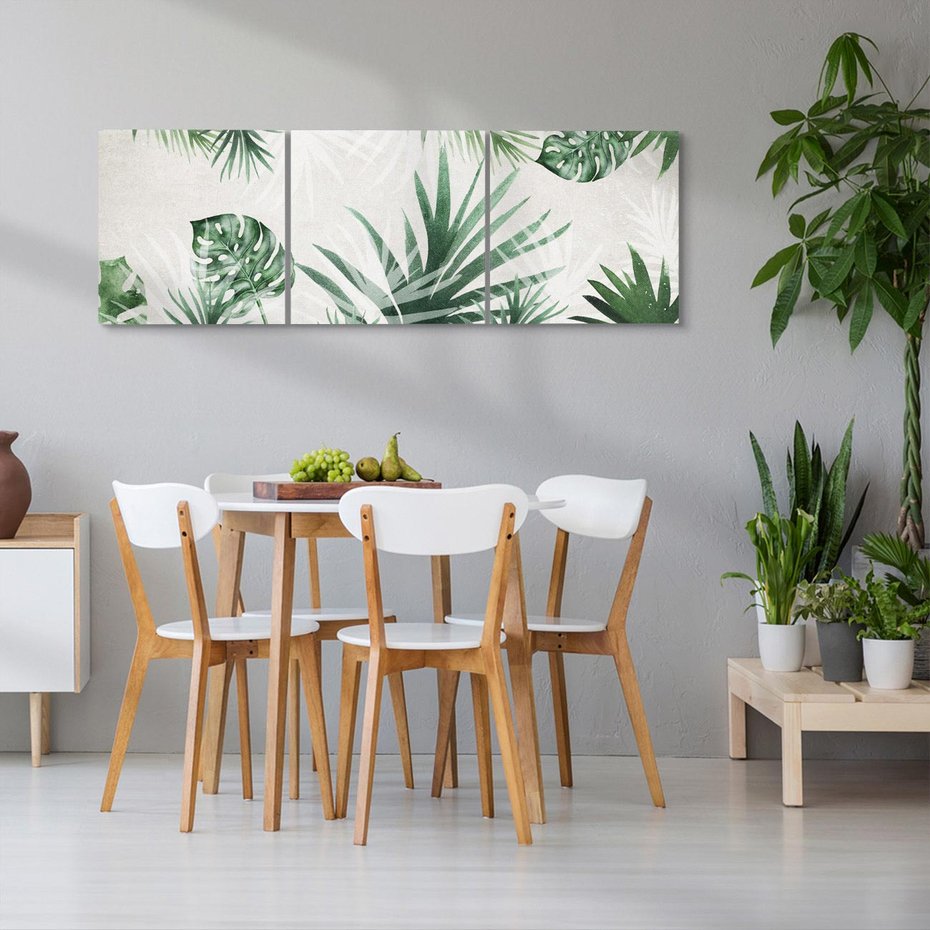 Obraz na płótnie 90x30 - Tropikalne Akwarele - tropikalne liście, akwarela