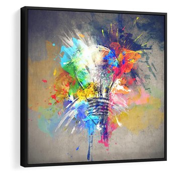 Obraz w ramie 50x50 - Kolory Kreatywnej Koncepcji - abstrakcyjna grafika, szkic żarówki - rama czarna