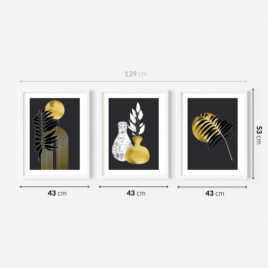 Zestaw obrazy w ramie 40x50 galeria - Złoto, liście, monstery - rama biała