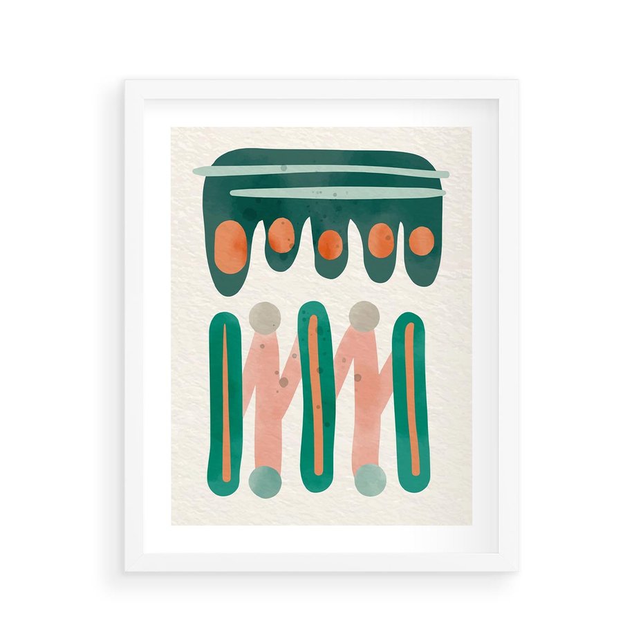 Plakat w ramie 40x50 - Zaklęte Wzory Natury - przypadkowe abstrakcyjne wzory, pomarańczowy i zielony - rama biała