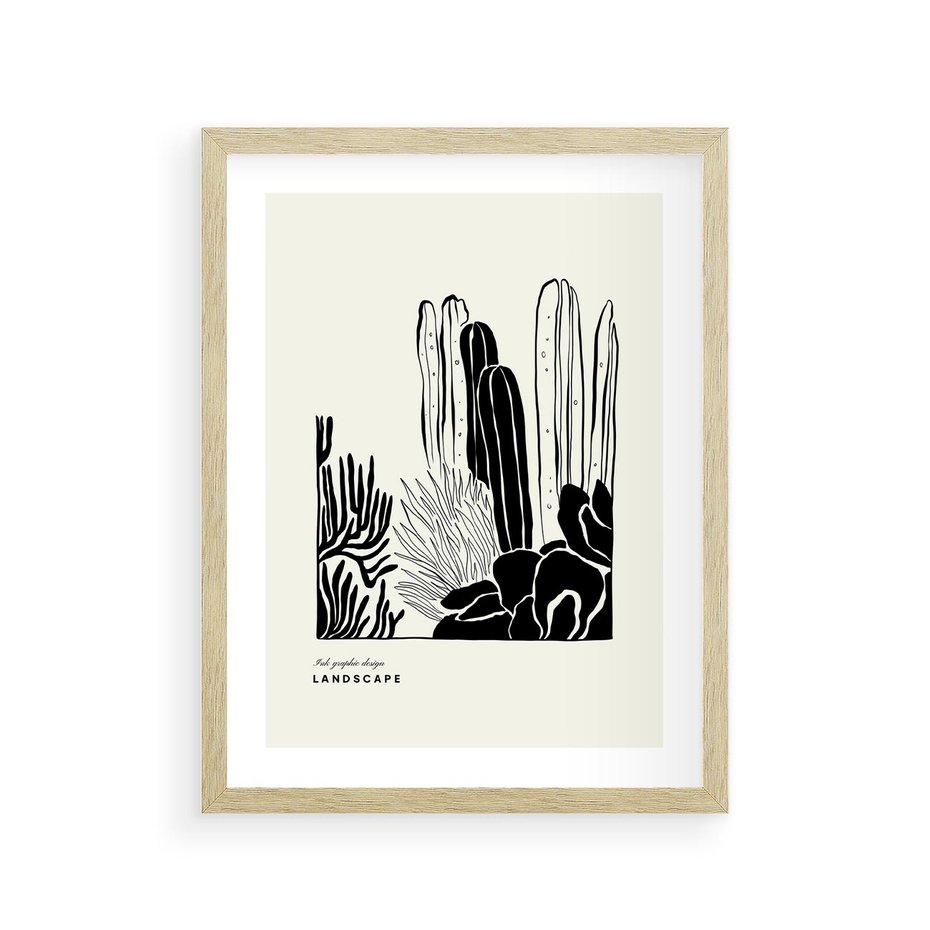 Plakat w ramie 30x40 - Boho Oaza - kaktusy, rośliny - rama drewno