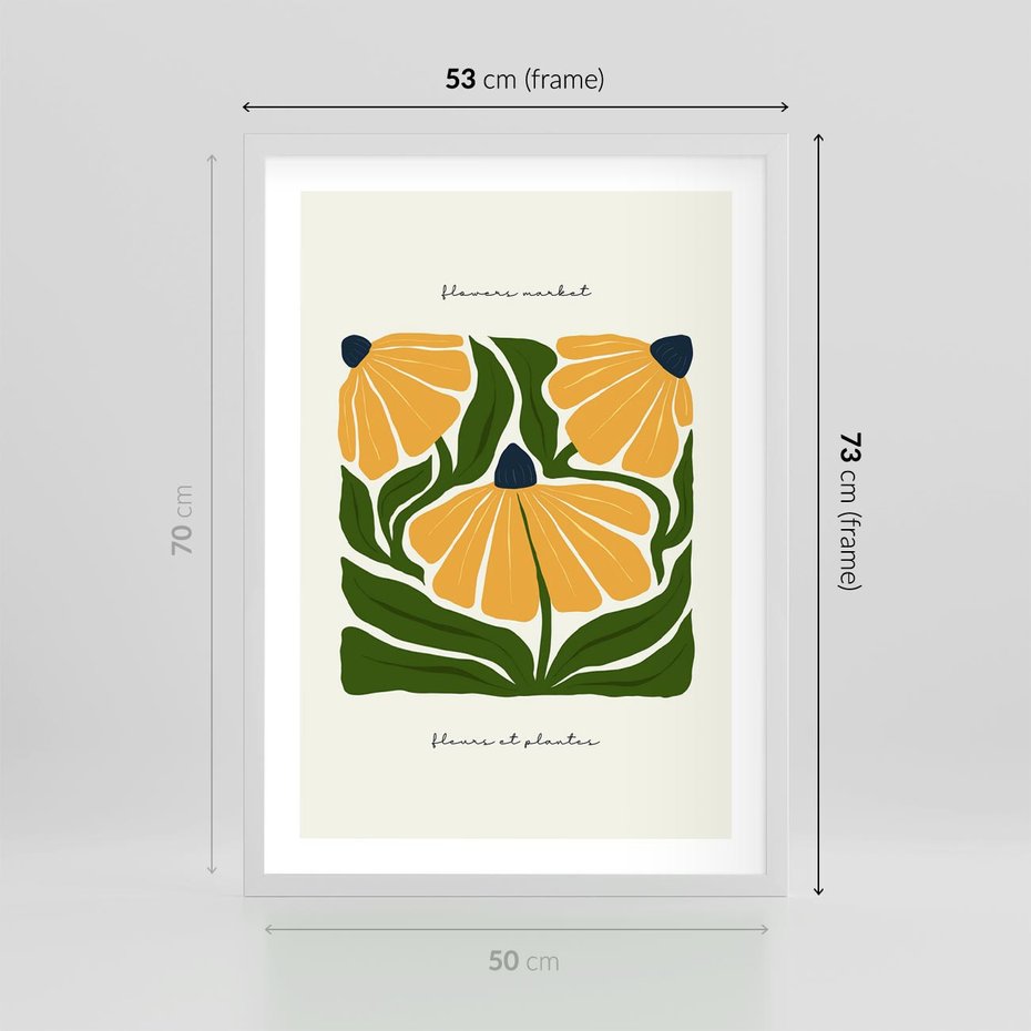 Plakat w ramie 50x70 - Kreatywne Wibracje - sztuka nowoczesna, kolorowe kwiaty - rama biała