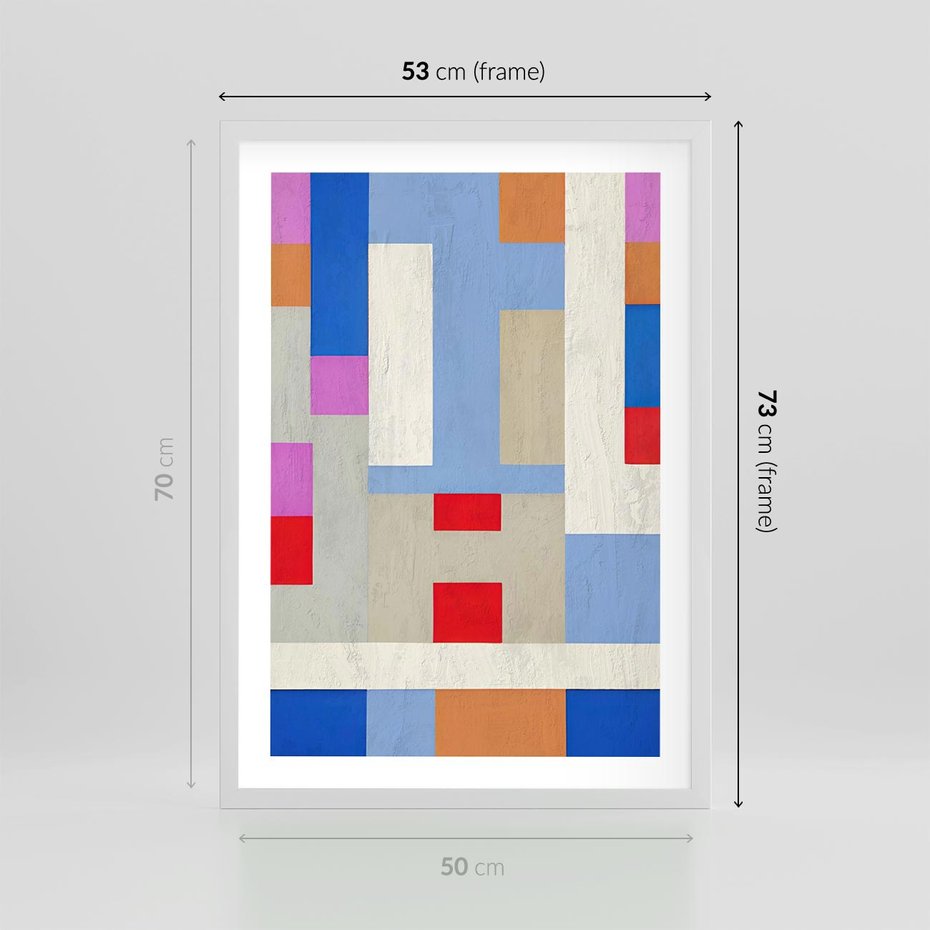 Plakat w ramie 50x70 - Bezczasowe Przenikanie Kształtów - abstrakcyjne geometryczne kształty, olejny obraz - rama biała