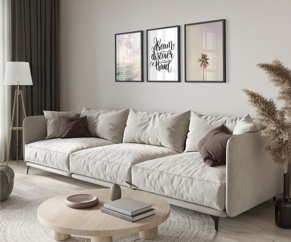 Zestaw obrazy w ramie 30x40 galeria - Cytat, podróż, rajska, plaża - rama czarna