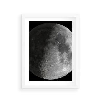 Plakat w ramie 30x40 - Kontrastowy księżyc w czerni i bieli - księżyc, czarno - rama biała