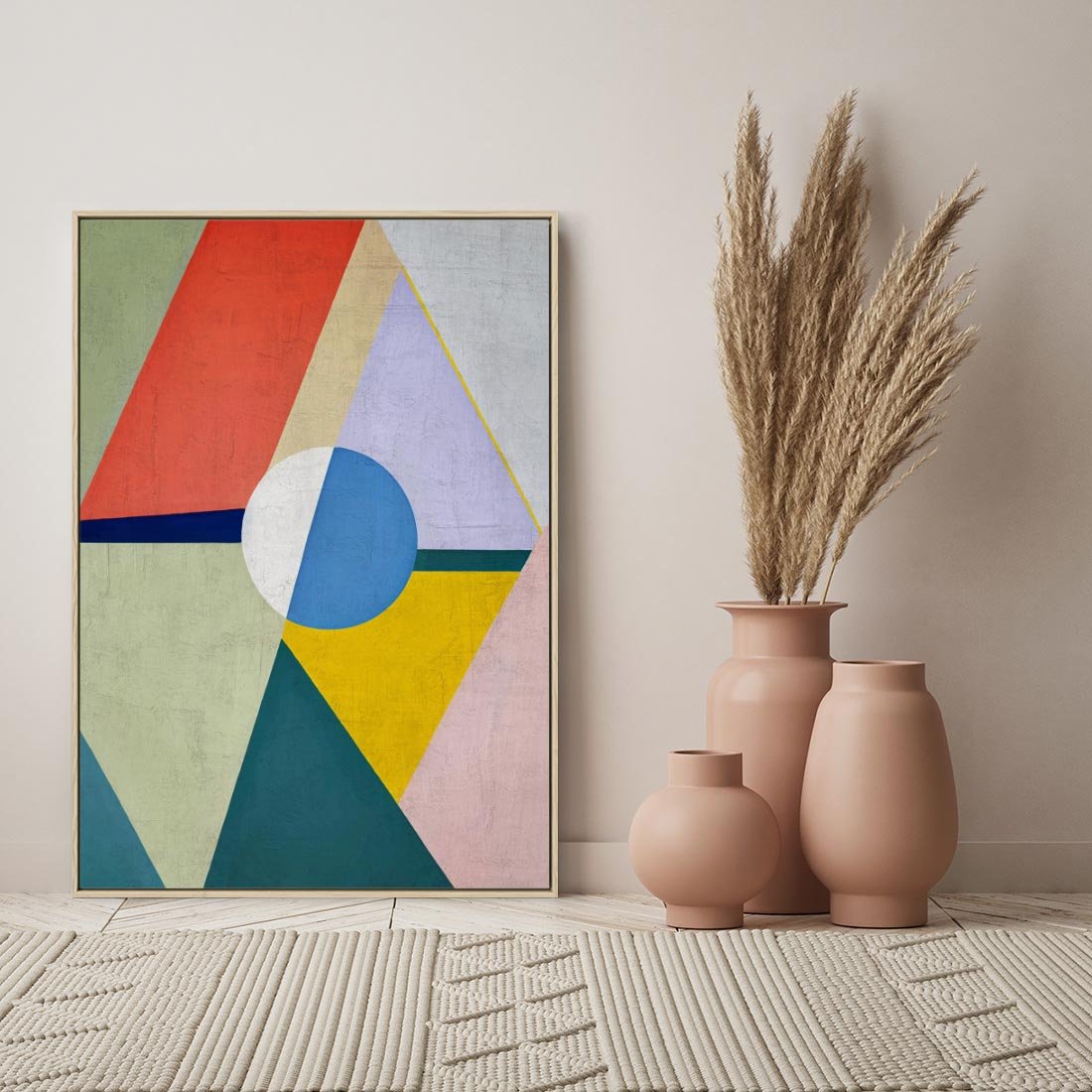 Obraz w ramie 50x70 - Taniec Subtelnych Odbić - abstrakcyjne geometryczne kształty, olejny obraz - rama drewno