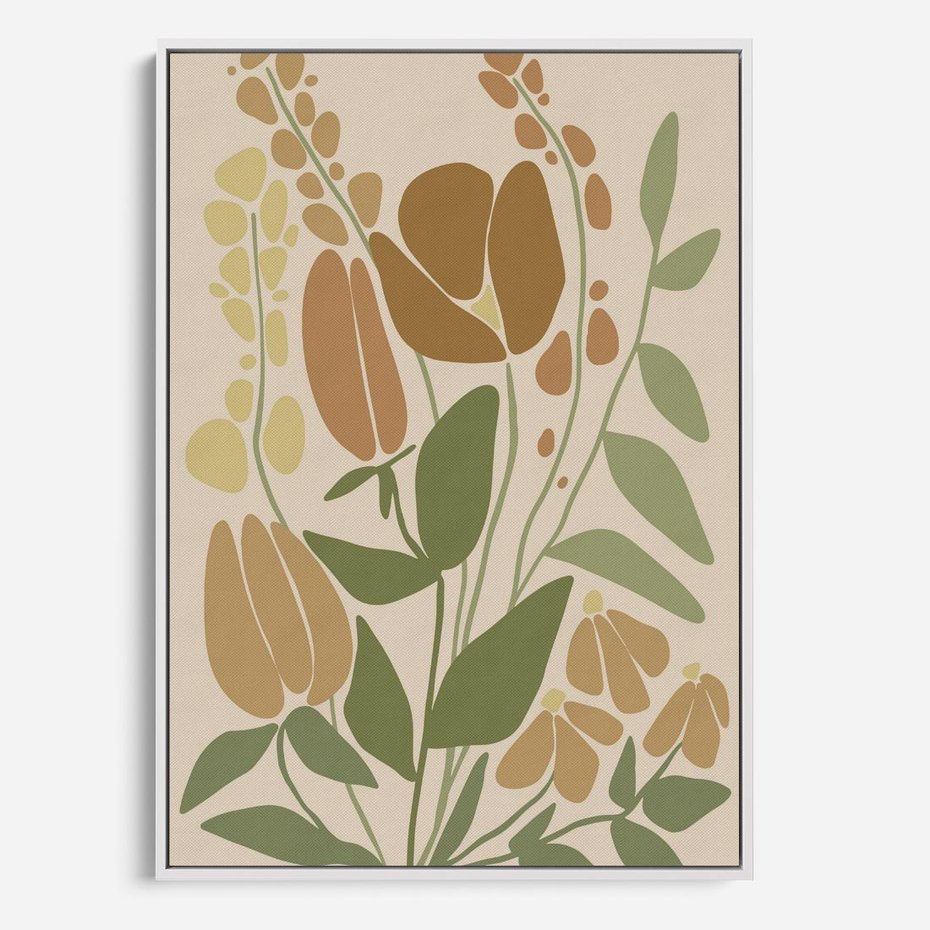 Obraz w ramie 80x120 - Beżowo i Roślinnie - nowoczesny plakat, roślinność - rama biała