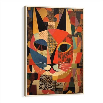 Obraz w ramie 80x120 - Impresje Nieznanych Odniesień - abstrakcyjny obraz olejny, kot - rama drewno