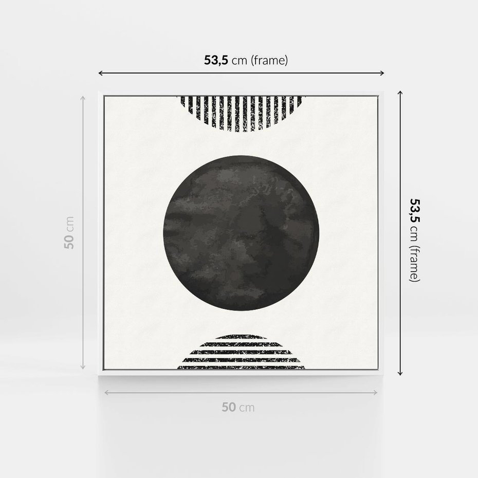 Obraz w ramie 50x50 - Tajemnicza Kompozycja - abstrakcyjne czarno białe formy, minimalizm - rama biała