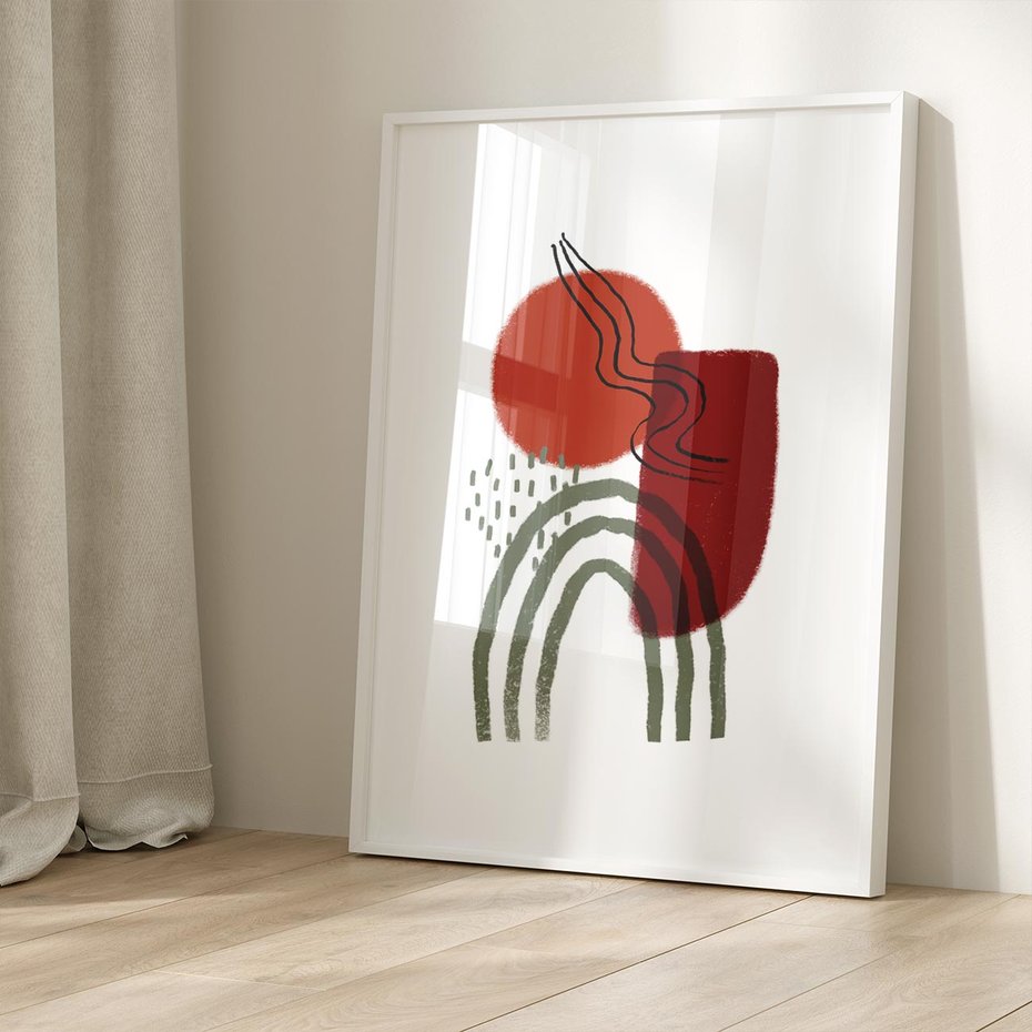 Plakat w ramie 40x50 - Abstrakcyjne Pulsacje - abstrakcyjna sztuka, boho kształty - rama biała