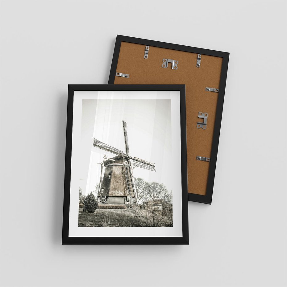 Plakat w ramie 30x40 - Wiejska Idylla z Młynem - wiatrak, młyn - rama czarna