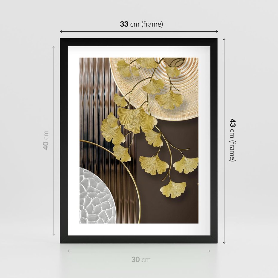 Plakat w ramie 30x40 - Magia Jesieni - złote, liście - rama czarna