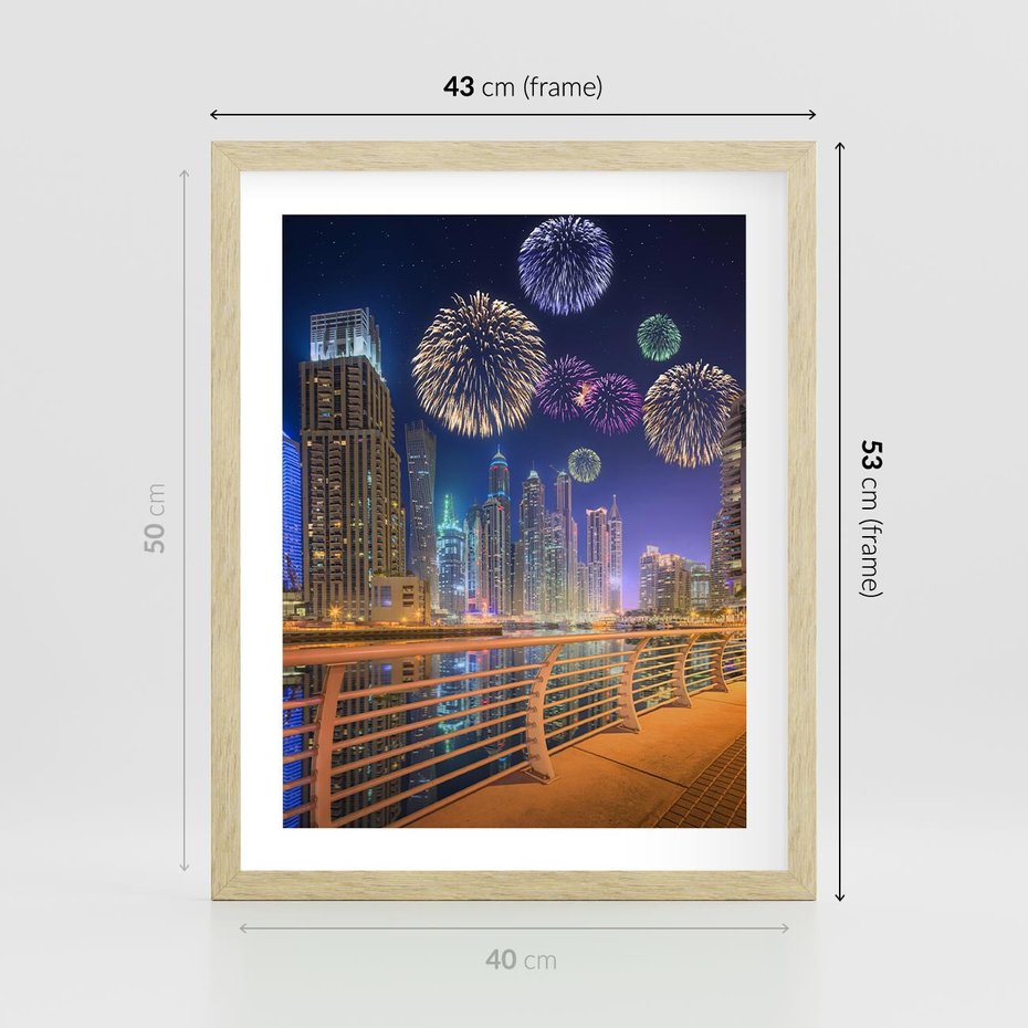 Plakat w ramie 40x50 - Fajerwerki Nowego Roku - nowy rok, fajerwerki - rama drewno