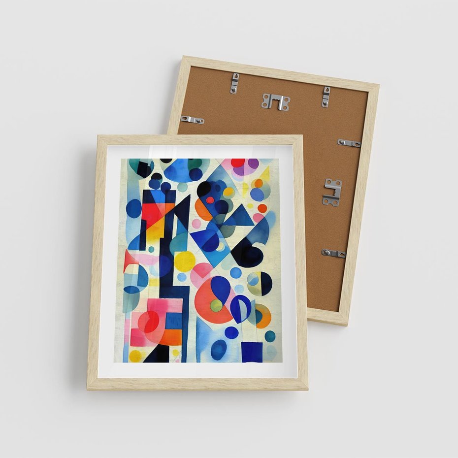 Plakat w ramie 40x50 - Księga Akwarelowych Przeniknięć - abstrakcyjny obraz, różne kolorowe kształty - rama drewno
