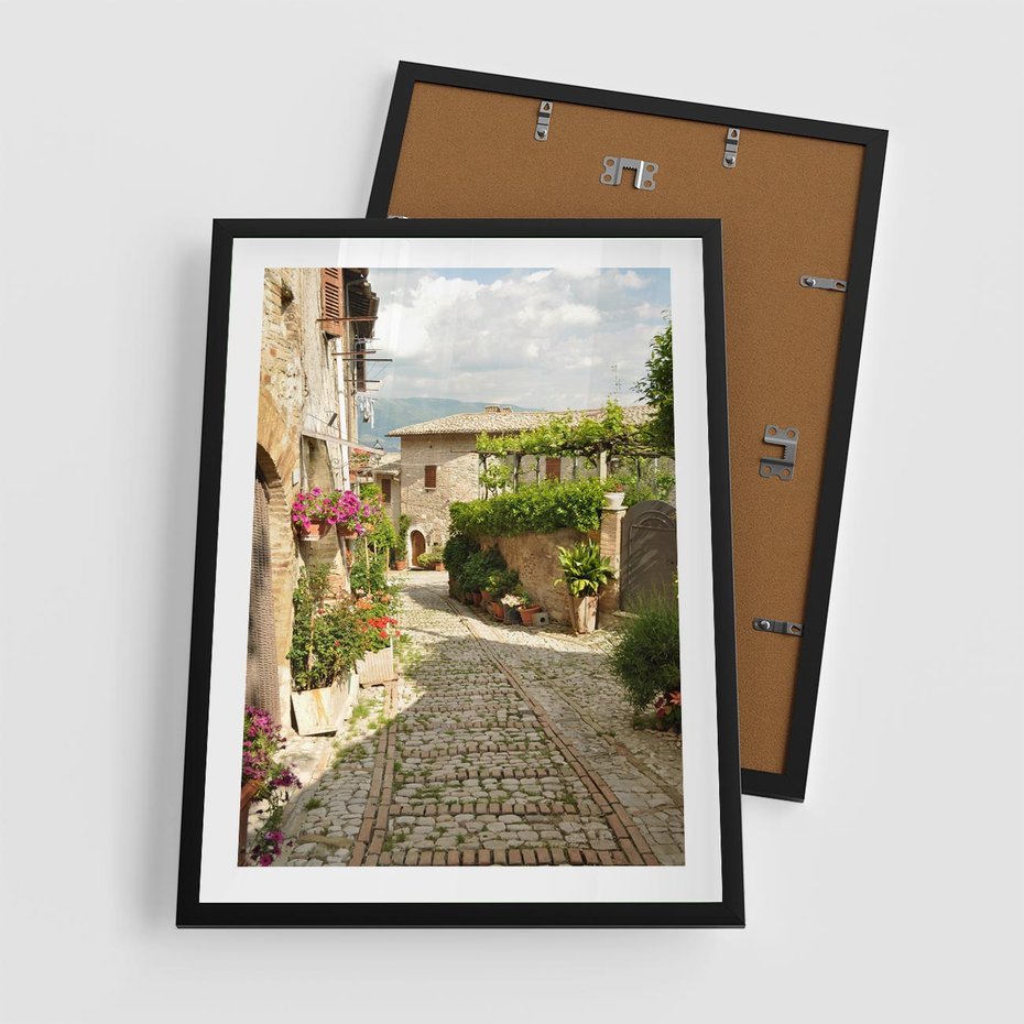 Plakat w ramie 50x70 - Włoskie Uliczki - włoska, uliczka - rama czarna