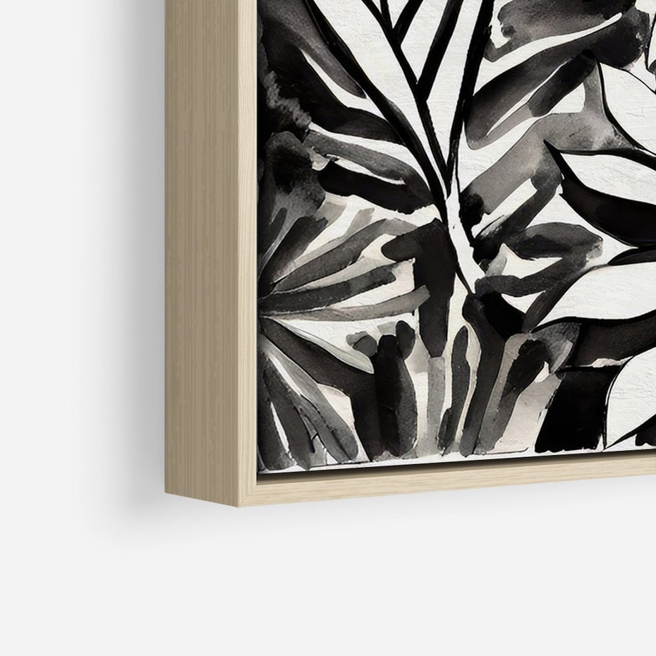 Obraz w ramie 70x100 - Czarne Liście - akwarelowy obraz, czarno biały - rama drewno