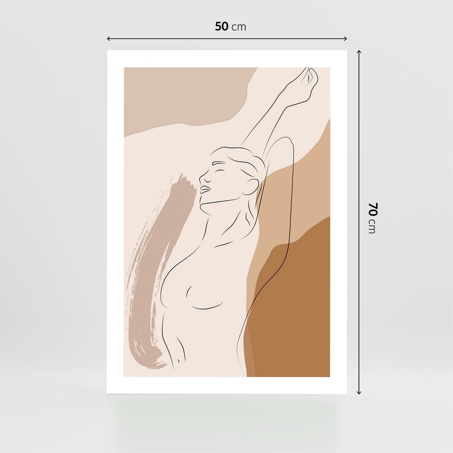Plakat bez ramy 50x70 - Sztuka Nagiej Formy - szkic nagiej kobiety, kolory beżowe