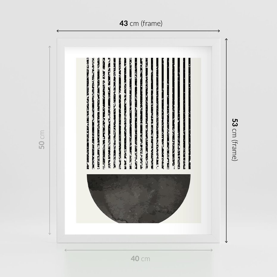 Plakat w ramie 40x50 - Taniec Impulsów - abstrakcyjne czarno białe formy, minimalizm - rama biała