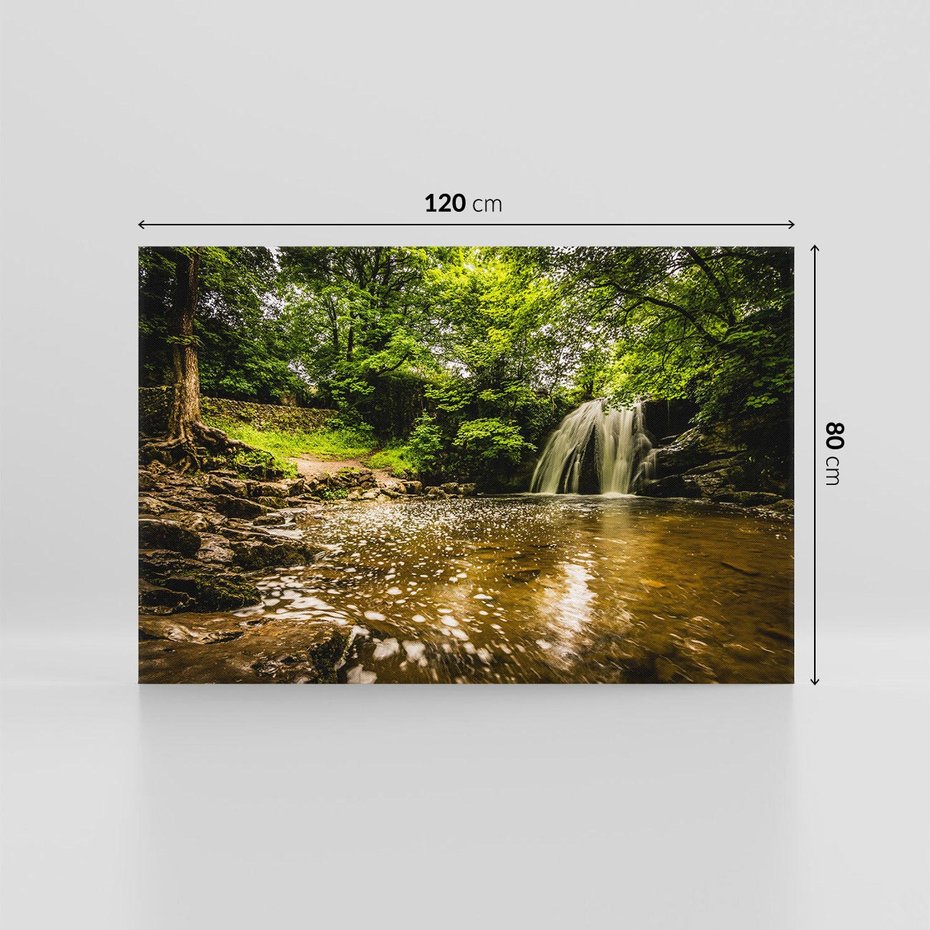 Obraz na płótnie 120x80 - Magia wodospadu w lesie - wodospad, las