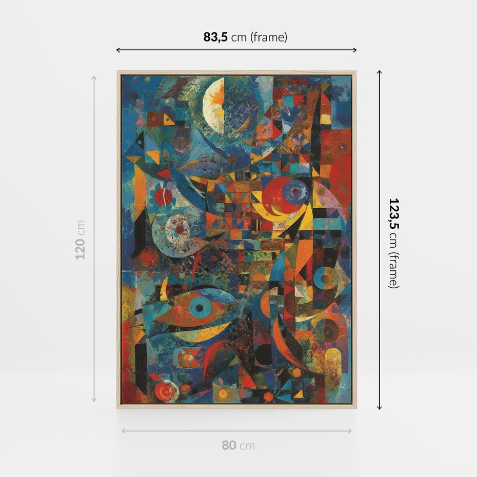 Obraz w ramie 80x120 - Migotliwe Przesunięcia Konturów - abstrakcyjny obraz, sztuka abstrakcji - rama drewno