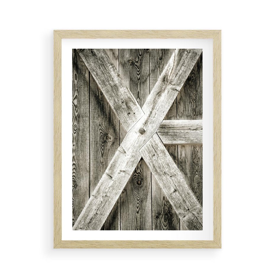 Plakat w ramie 50x70 - Drewniane Drzwi do Stodoły - stare drzwi do stodoły, drewniane - rama drewno