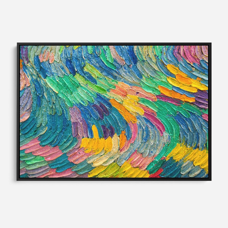 Obraz w ramie 70x50 - Egzotyczne Pióra - abstrakcyjne dzieło, farby olejne - rama czarna