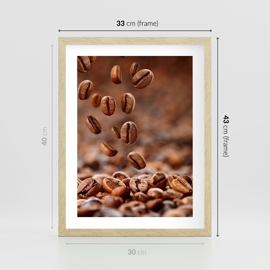 Plakat w ramie 30x40 - Kawiarniana atmosfera kawy - kawa, kawiarnia - rama drewno