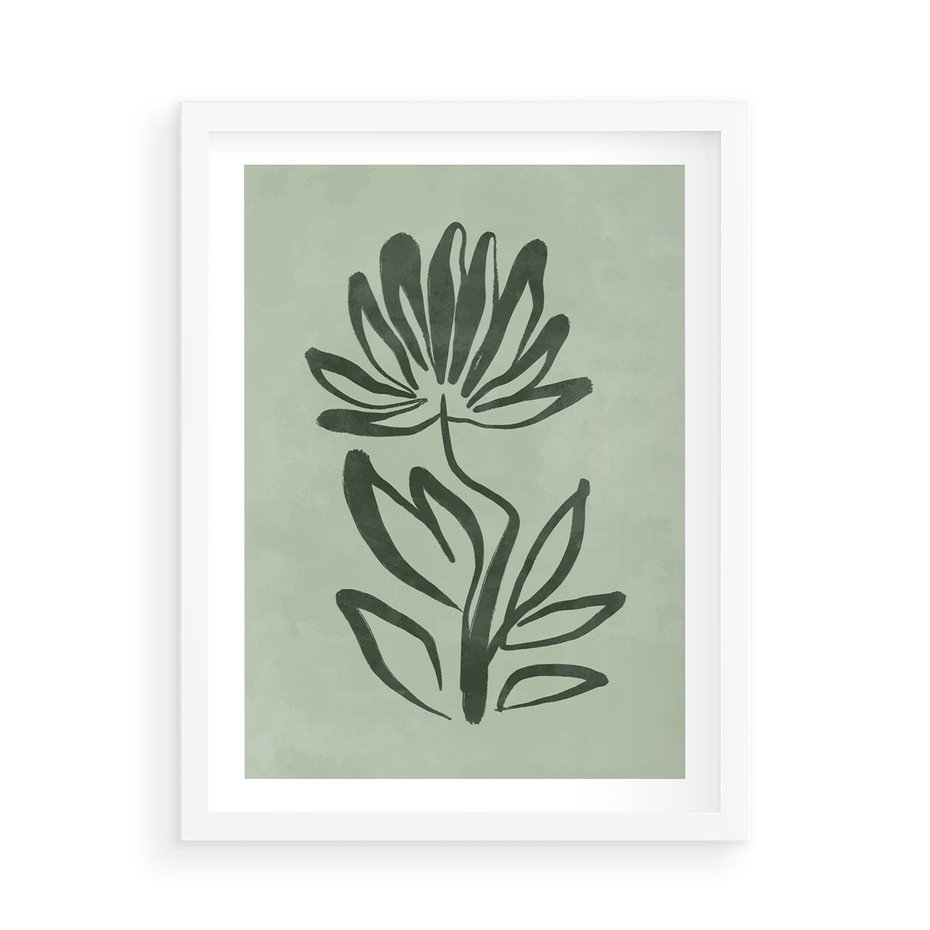 Plakat w ramie 50x70 - Zieleń Wyjątkowego Ukojenia - zielona abstrakcja, zgaszona zieleń - rama biała