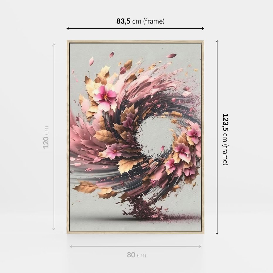 Obraz w ramie 80x120 - Kwiatowy Wir - nowoczesna grafika komputerowa, wir z kwiatów - rama drewno