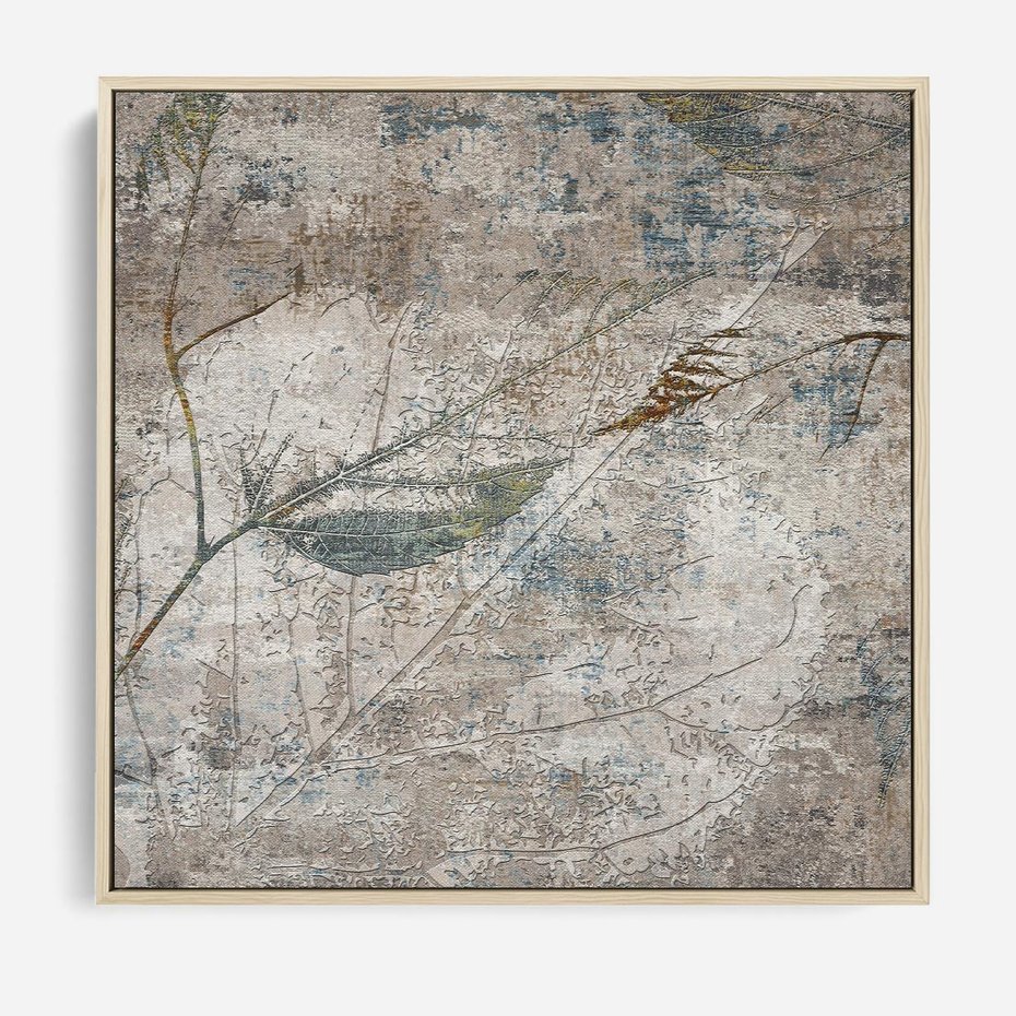 Obraz w ramie 80x80 - Betonowe Wspomnienia Liści - odciski w betonie, odbitki - rama drewno