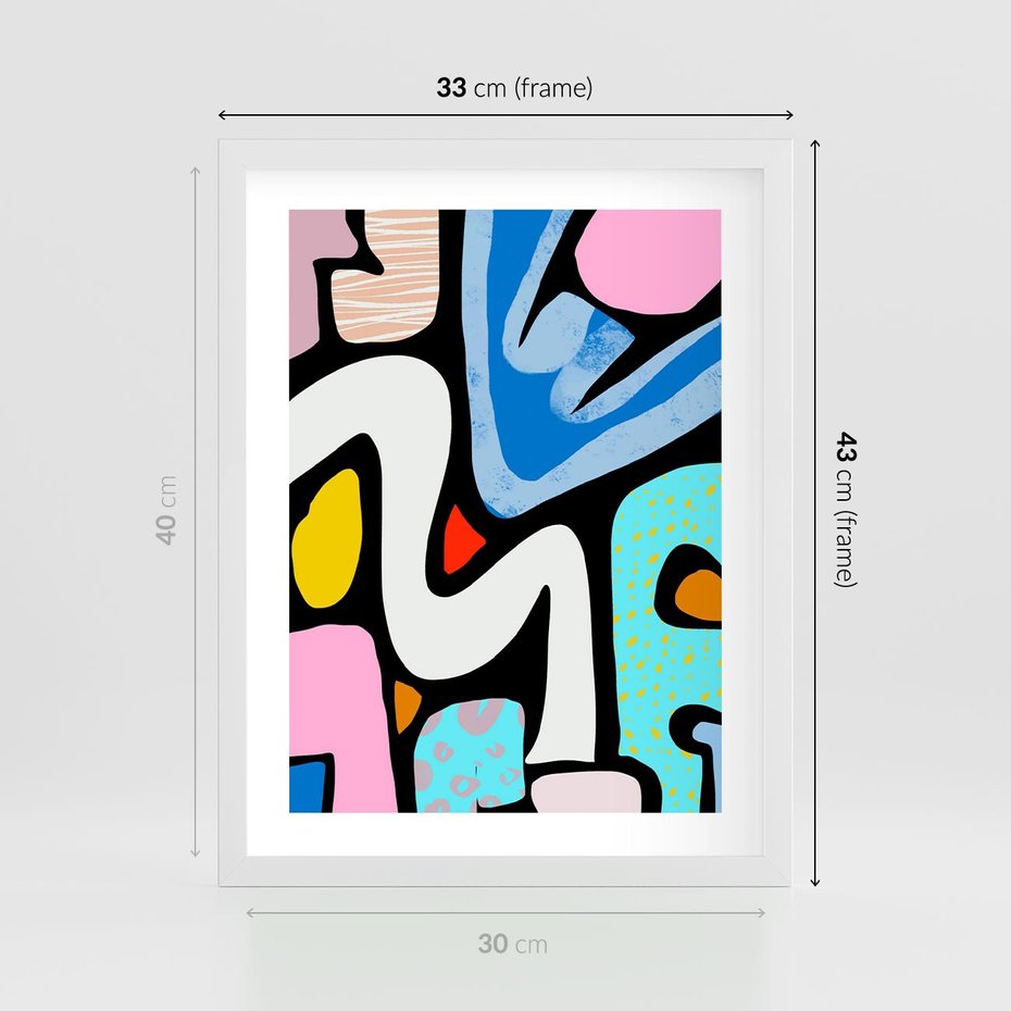 Plakat w ramie 30x40 - Komiksowe Formy - abstrakcyjne formy, komiksowy styl - rama biała