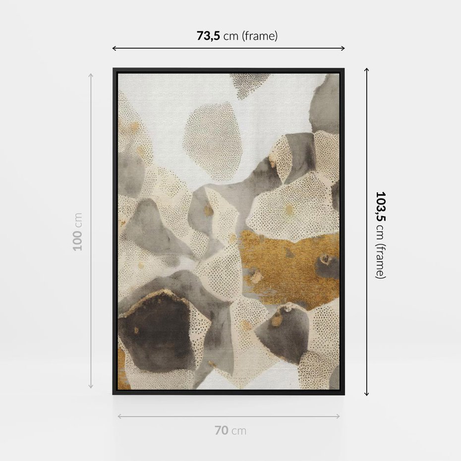 Obraz w ramie 70x100 - Nowoczesne Złoto i Szarość - plamy, złoto - rama czarna