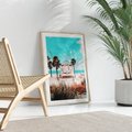 Plakat w ramie 30x40 - Plaża, Palmy i Spokój Miami - budka ratownika, plaża Miami - rama drewno