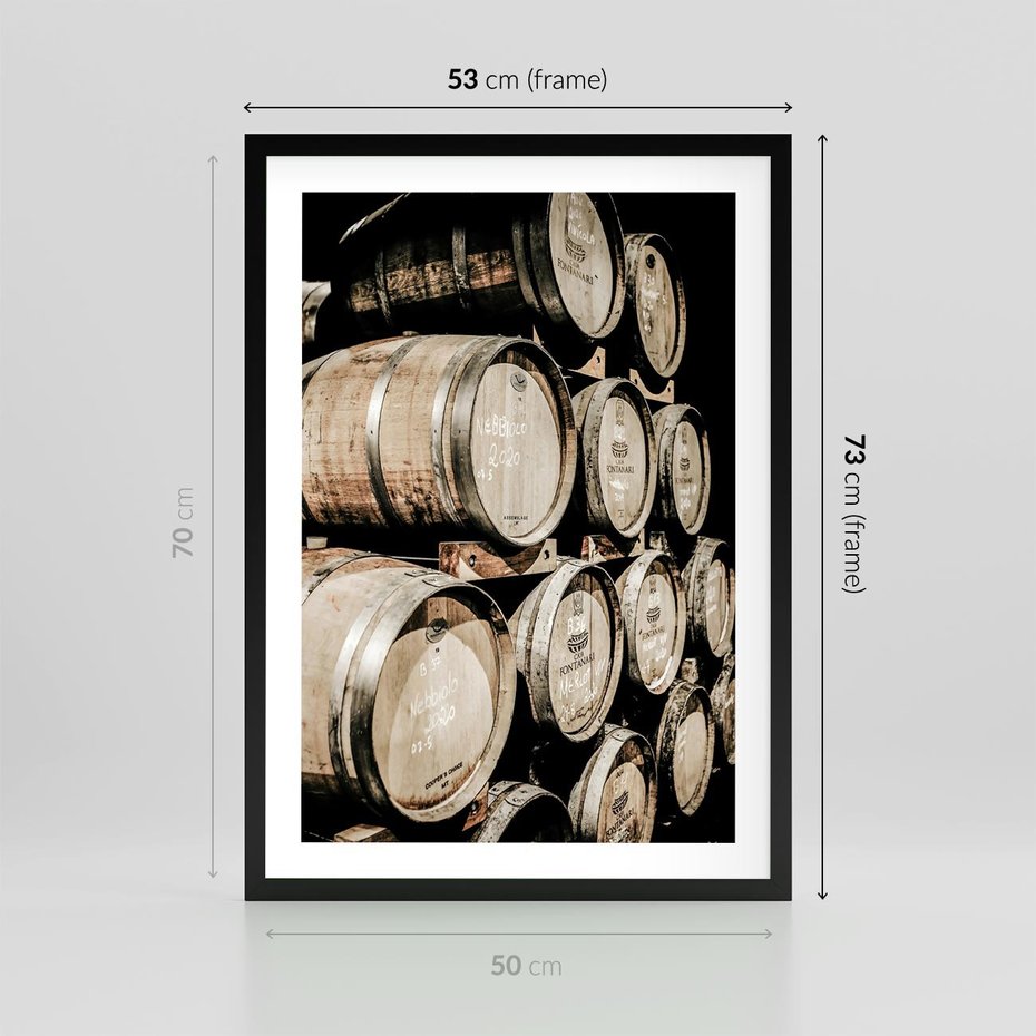 Plakat w ramie 50x70 - Tradycyjne Beczki - beczki, rustykalna fotografia - rama czarna