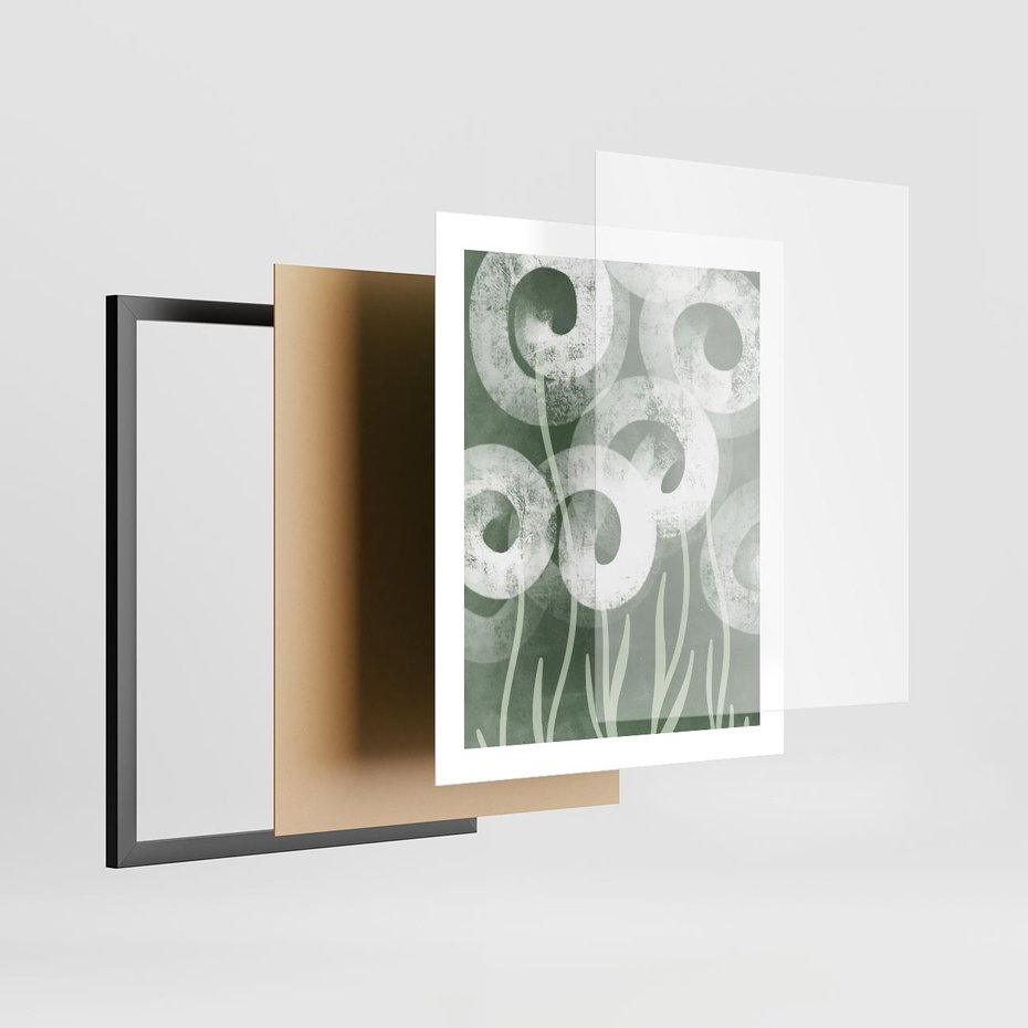 Plakat w ramie 40x50 - Spokojne Plamy Natury - zielony plakat, roślinne motywy - rama czarna