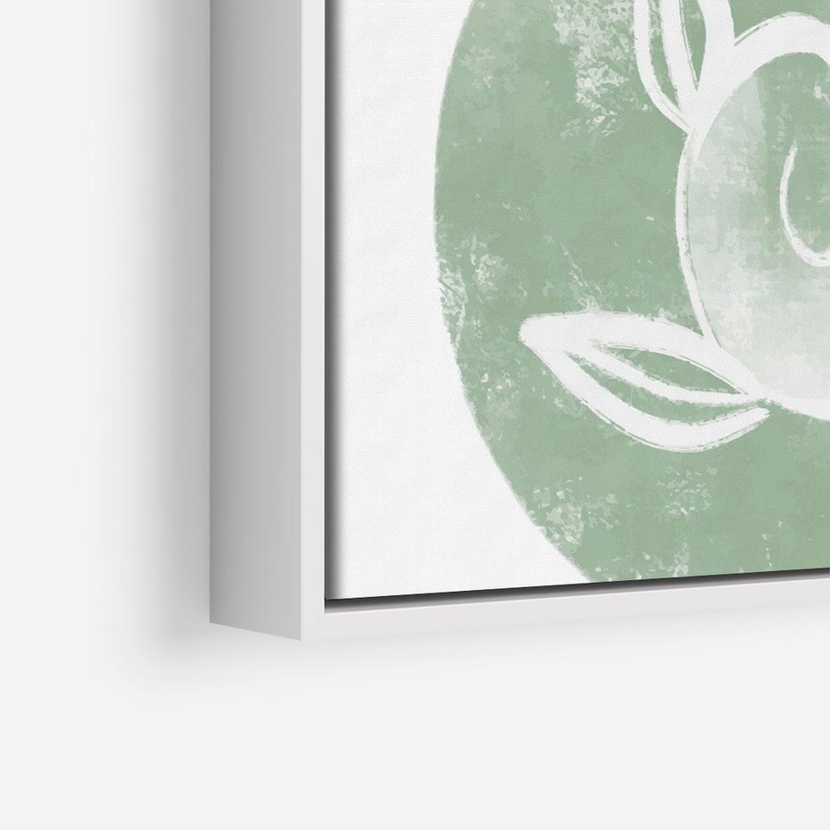 Obraz w ramie 80x80 - Zielony Świat Odpoczynku - abstrakcyjny zielony motyw, skandynawski design - rama biała